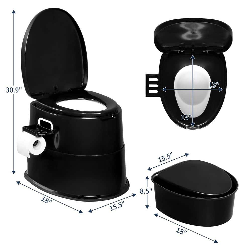 Wudkey Detachable PP Plastic Comfort Height Portable Non-Electric Waterless Toilet, Lightweight and Compact for Camping, Black (3)
