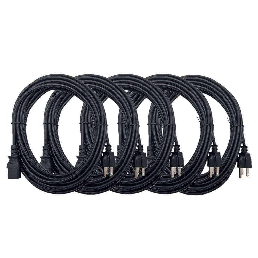Micro Connectors, Inc 15 ft. Universal AC Power Cord UL Approved NEMA 5-15P to C13 18 AWG / 3-Conductors Indoor Black (5-Pack) (1)