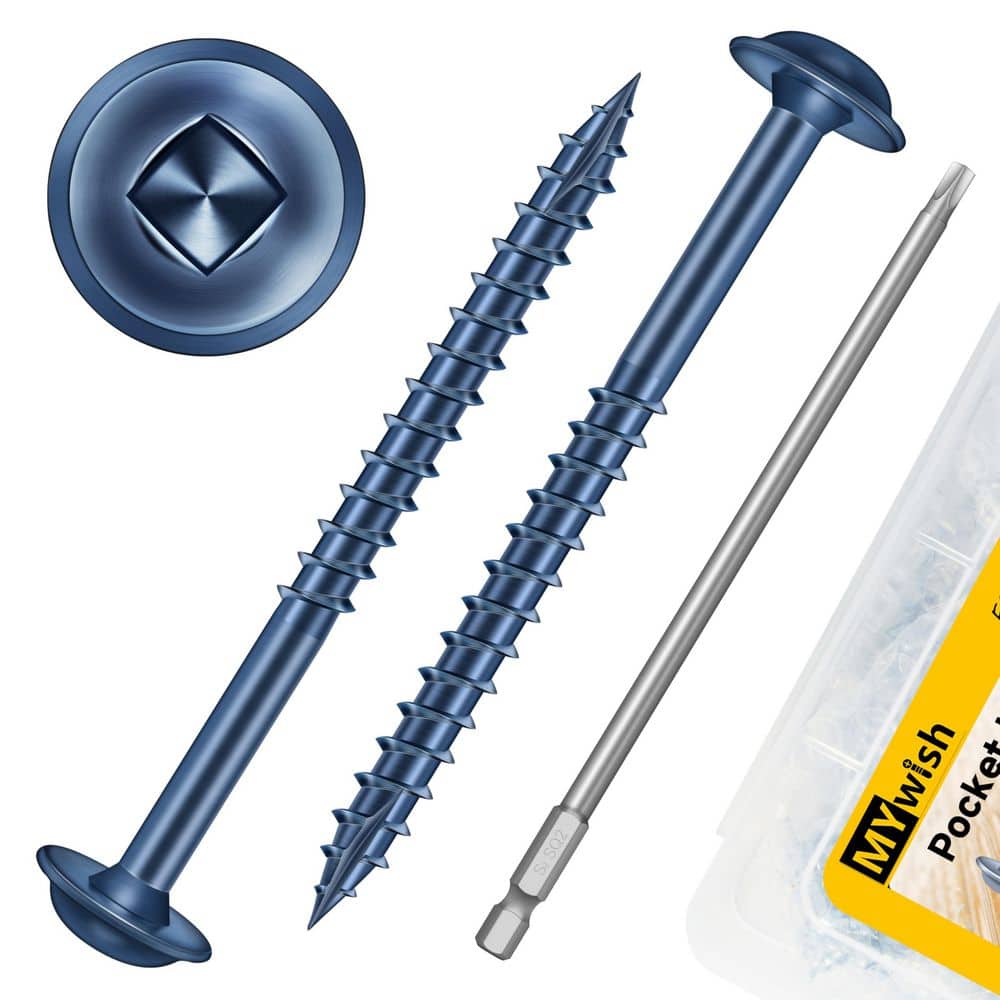 MYWISH 100-Pack #8 x 2 in. Blue Self-Tapping Square Washer Head Wood Screws (100-Piece) (1)