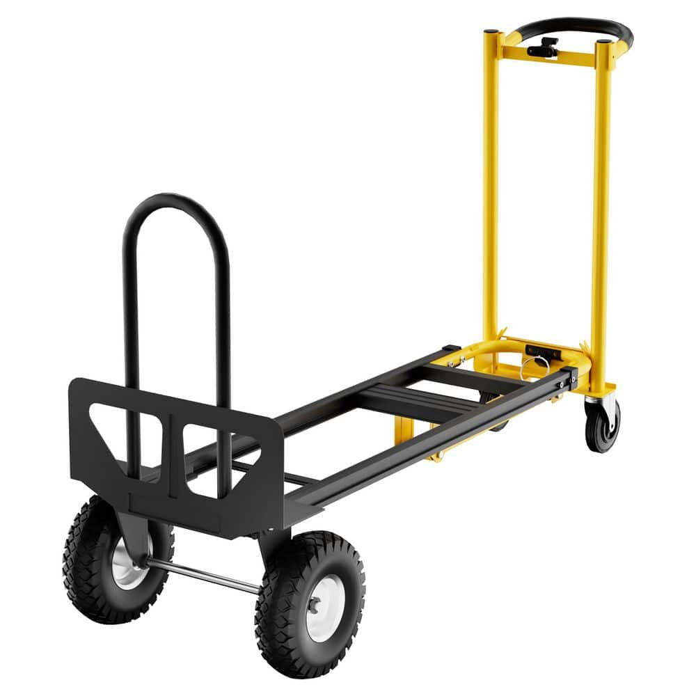 Garvee 3 in 1 800 lb. Yellow and Black Folding D-Handle Heavy Duty Convertible Hand Truck with Wheels, Elastic Straps (2)