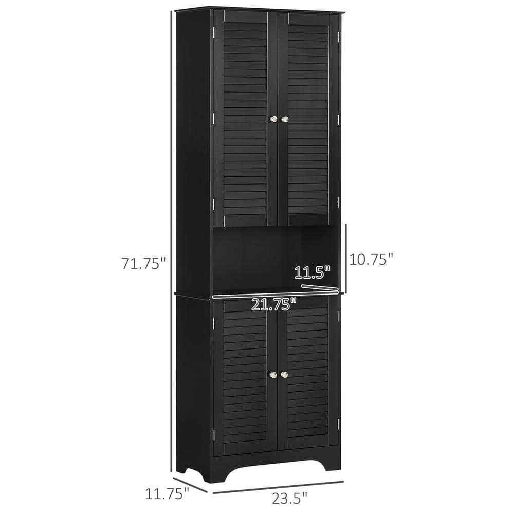 HOMCOM 23.5 in. W x 11.75 in. D x 71.75 in. H Black MDF Freestanding Linen Cabinet with Shelf, 2-Cabinets, Black (3)