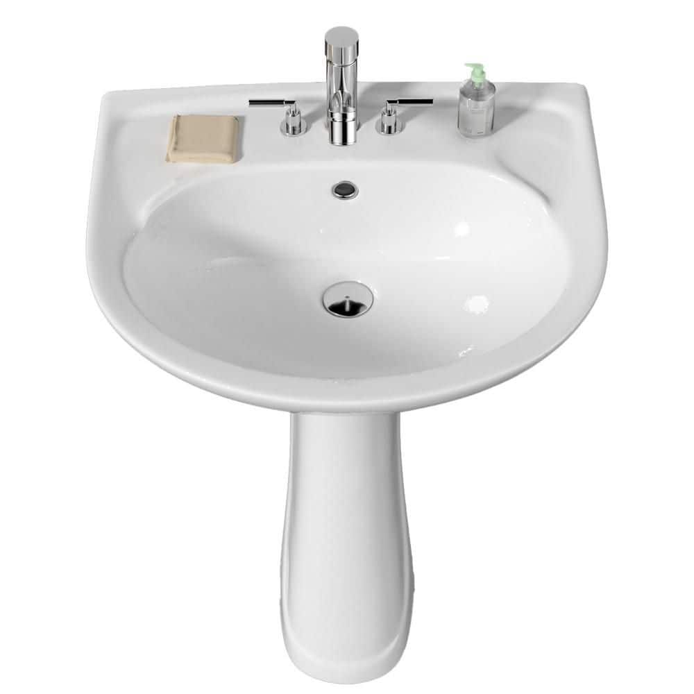 Vomlor 18.5 in. D x 21 in. W Bathroom Pedestal Sink Novelty U-Shape Vitreous China in White with 4 in. Centerset Faucet Holes (1)