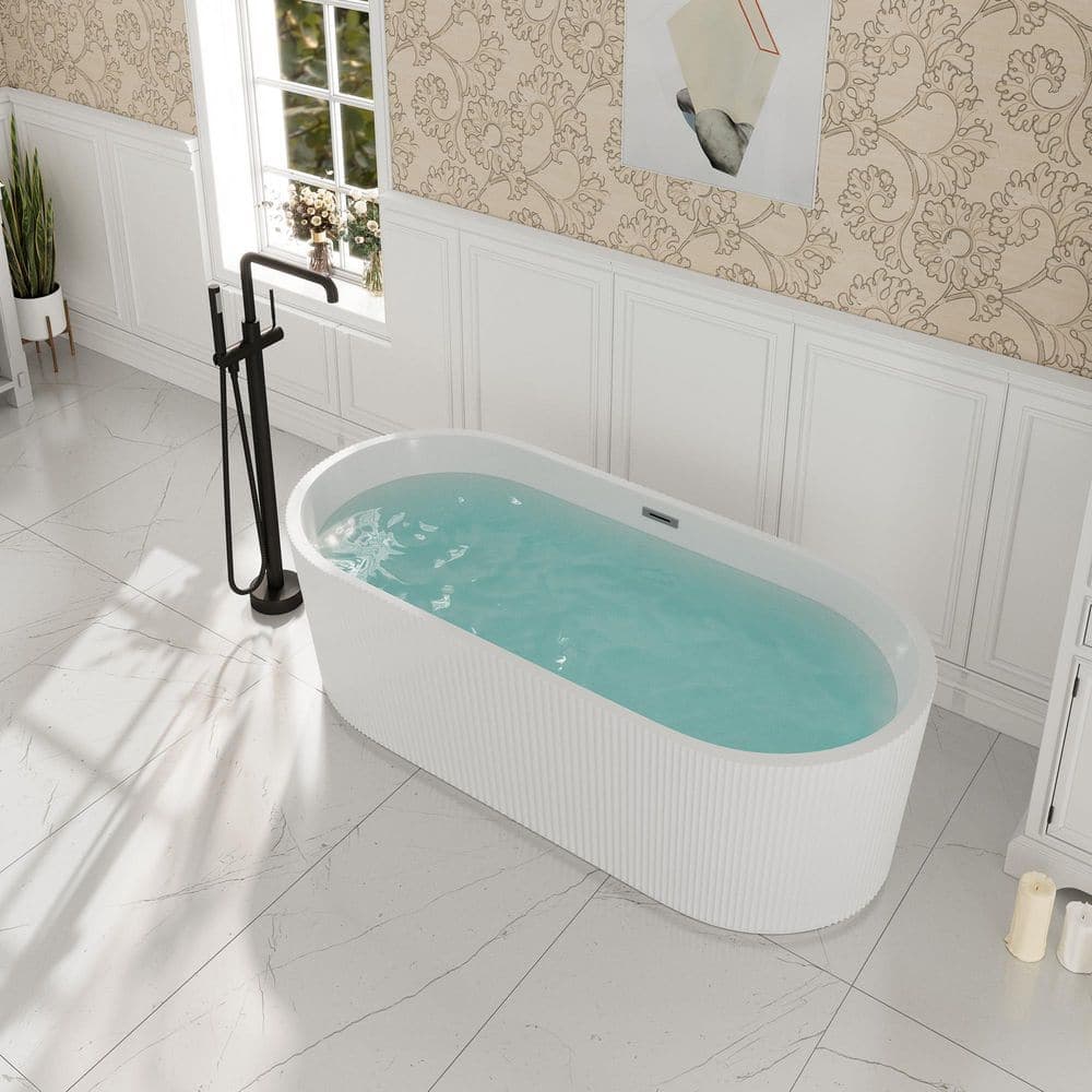 CASAINC 67 in. x 31 in. Acrylic Flatbottom Freestanding Soaking Bathtub whit Center Drain in Gloss White (2)