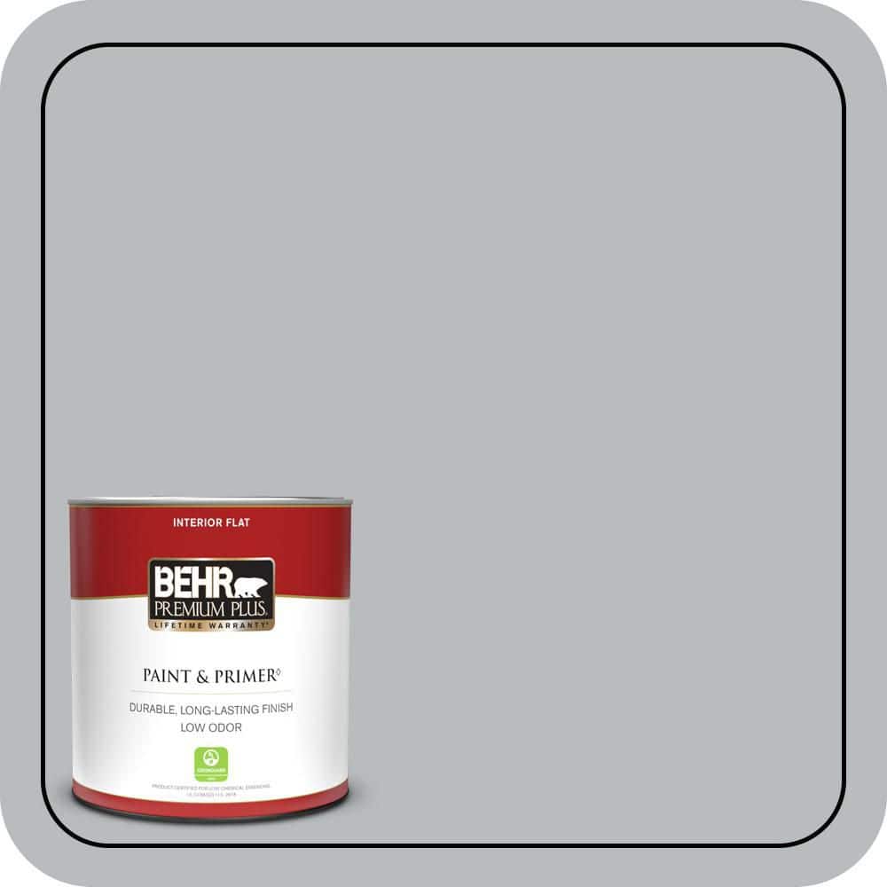 BEHR PREMIUM PLUS 1 qt. #PPU18-05 French Silver Flat Low Odor Interior Paint & Primer