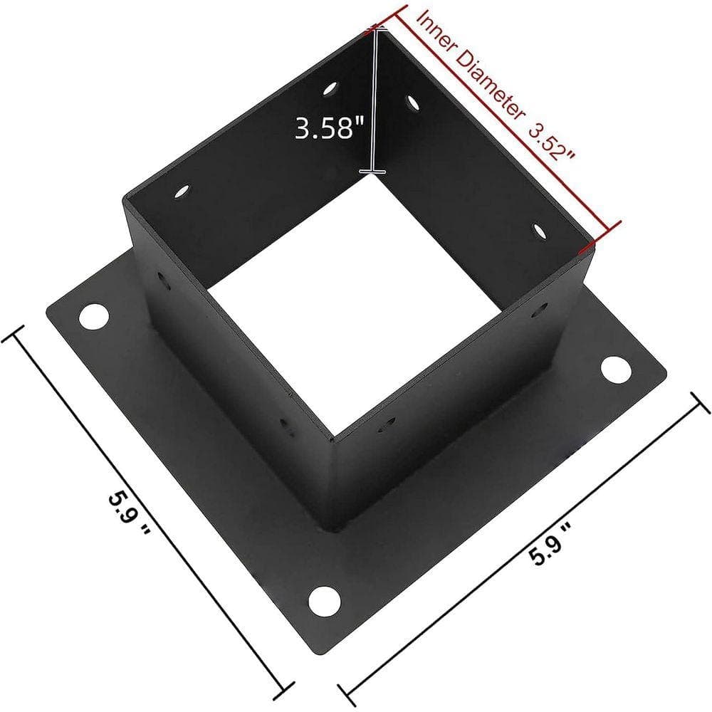 KIWDZFU 6 PCS Metal 4x4 Post Base Brackets 3. 5x3. 5 Heavy Duty Powder-Coated Post Anchor Matte Black Wood Post Brackets (2)