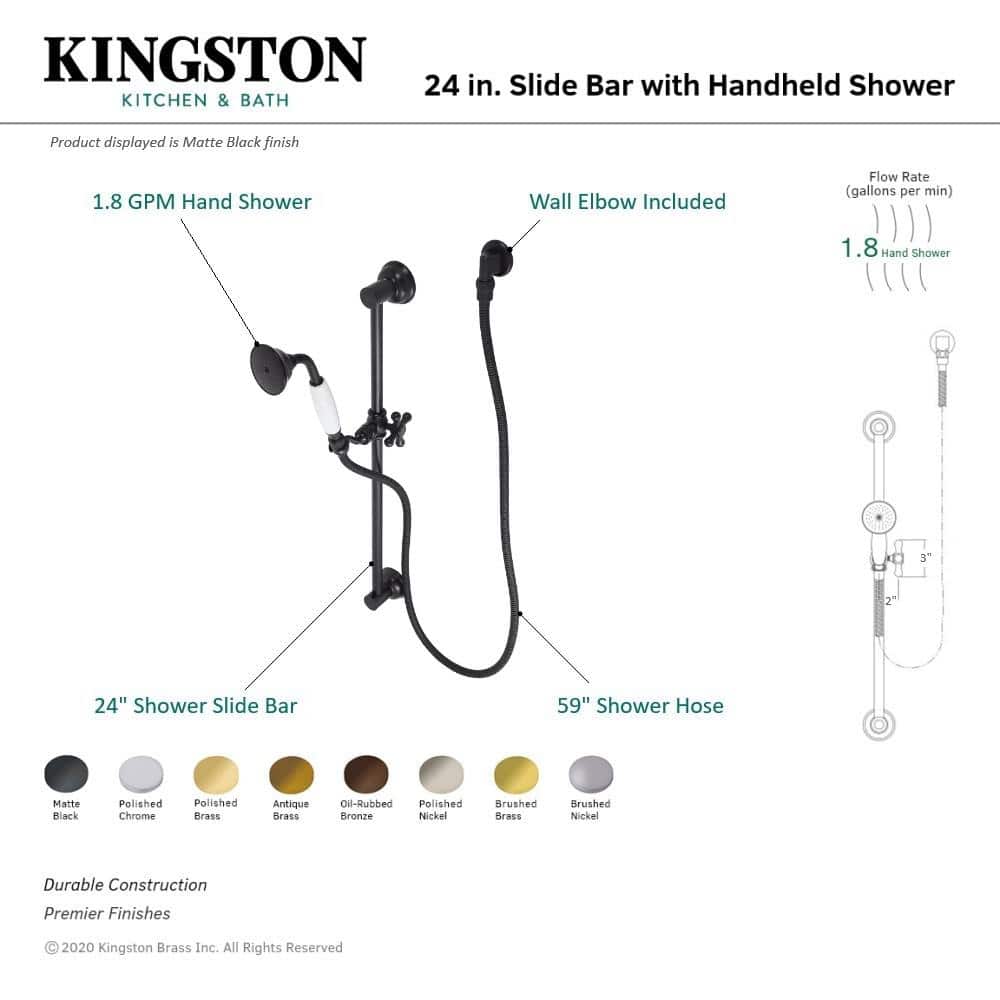 Kingston Brass 24 in. Adjustable Shower Slide Bar with Shower in Matte Black (2)