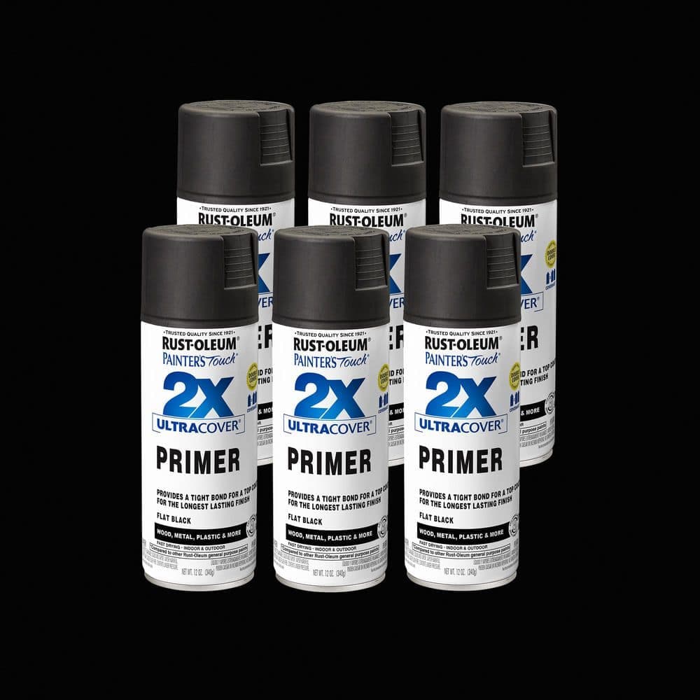Rust-Oleum Painter's Touch 2X 12 oz. Black Flat Primer General Purpose Spray Paint (6-Pack)