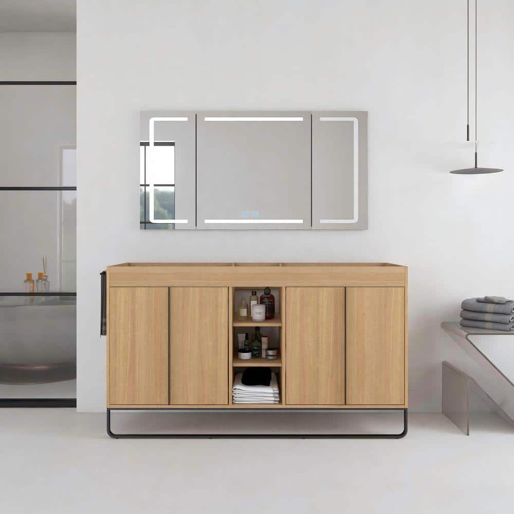 UPIKER 60 in. Bath Vanity Cabinet without Top in Oak Unassembled (1)