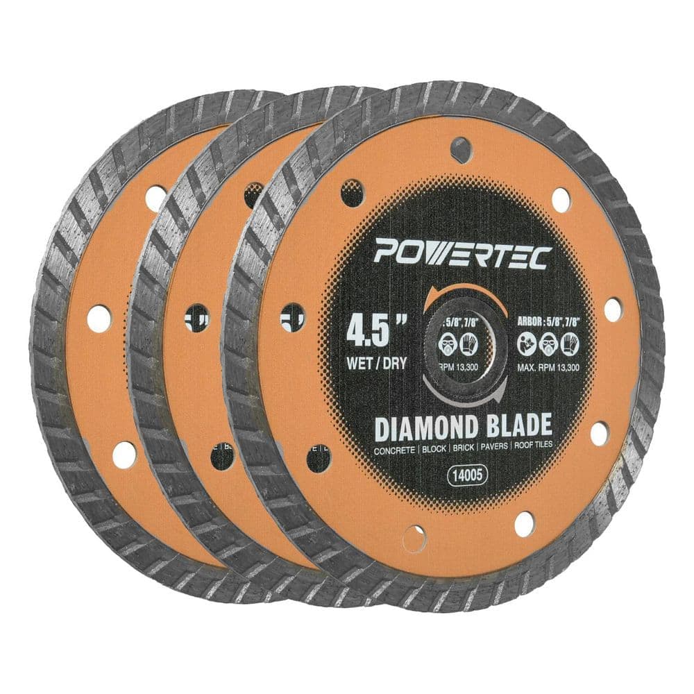 ‎POWERTEC 4-1/2 in. Turbo Rim Diamond Saw Blade for Angle Grinder for Wet/Dry Cutting (3-Pack) (1)