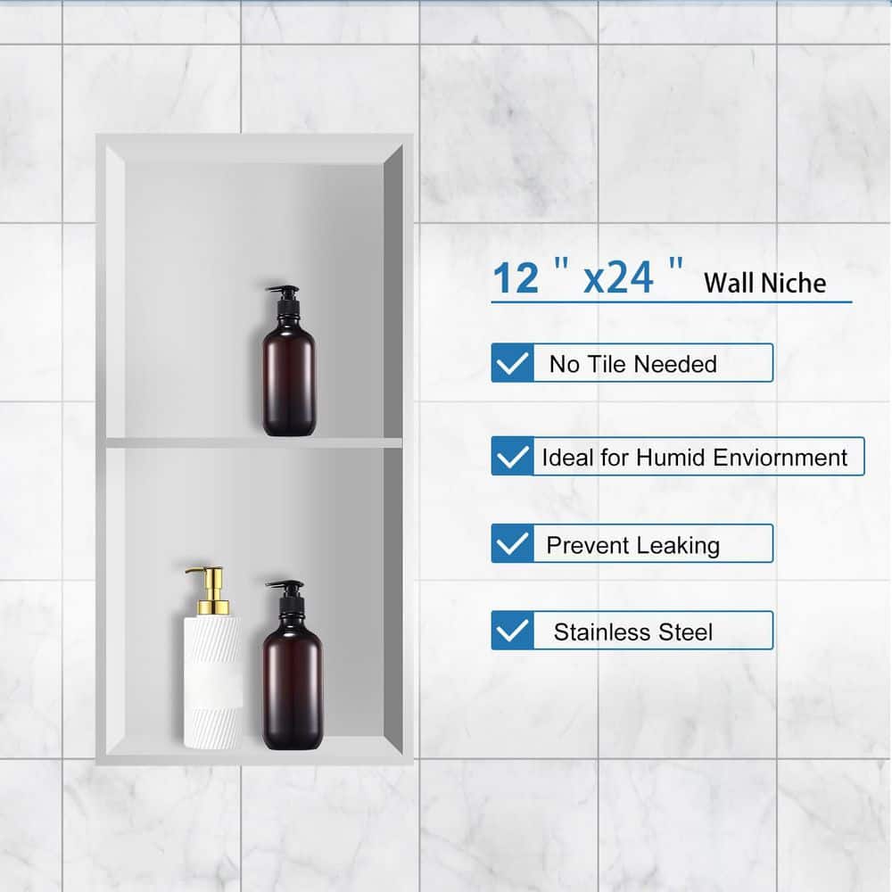 HOMEMYSTIQUE 12 in. W x 24 in. H x 4 in. D Stainless Steel Shower Niche in White (2)