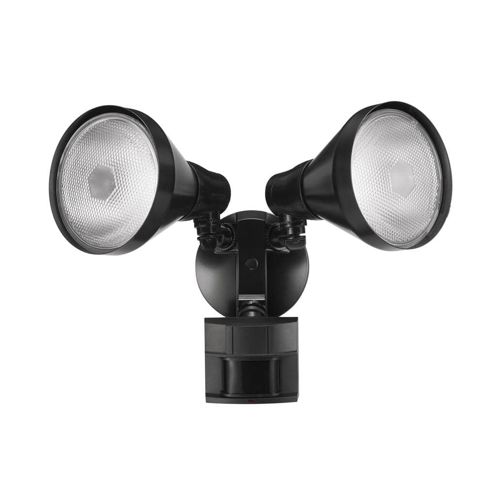 Defiant PAR 180° Black Motion Sensing Security Light Wired Outdoor 2-Head  Flood Light with DualBrite 2-Level Lighting (2)