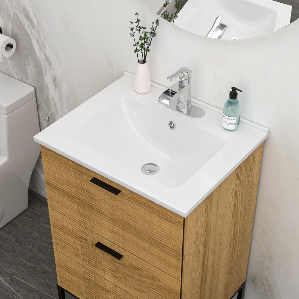 Coporesell 24 in. W x 19.7 in. D Ceramic Single Faucet Hole Vanity Top in White with White Basin (3)