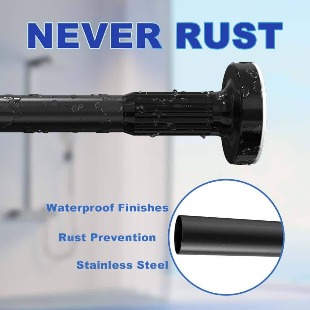 Comrelax Black 63-98in. Shower Curtain Rod, Stainless Steel Adjustable Tension Rod with Holder (2)