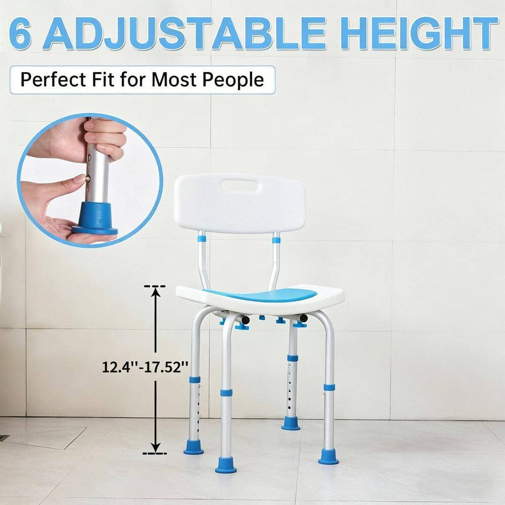 Numhew Aluminum Shower Chair in White with Back, Shower Stool, Shower Seat, Shower Chair, Waterproof, Height Adjustable (3)
