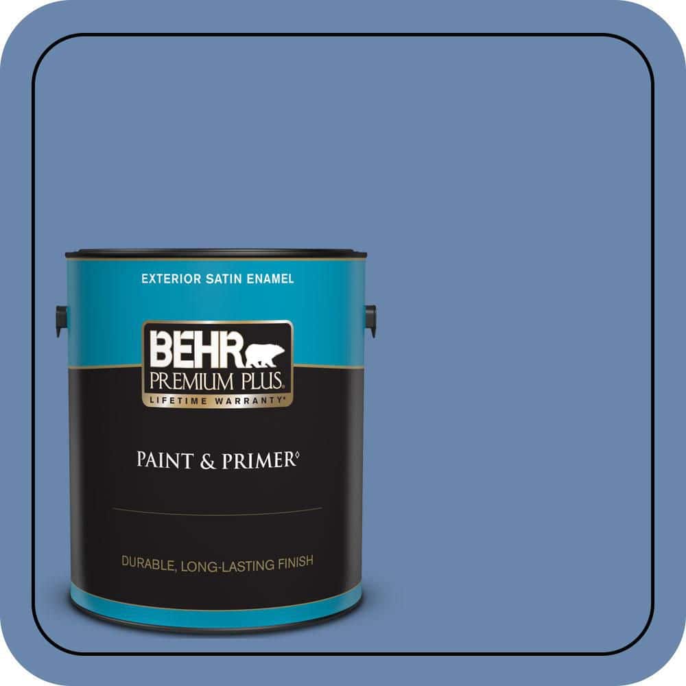 BEHR PREMIUM PLUS 1 gal. #M530-5 Cowgirl Blue Satin Enamel Exterior Paint & Primer