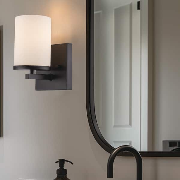 Bel Air Lighting Cornerstone 1-Light Black Wall Sconce Light Fixture with Frosted Glass Shade