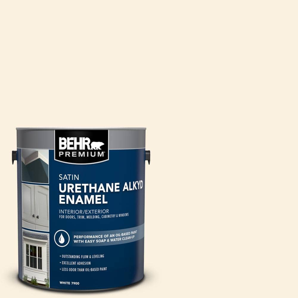 BEHR PREMIUM 1 gal. #M230-1 Sweet Coconut Milk Urethane Alkyd Satin Enamel Interior/Exterior Paint (1)