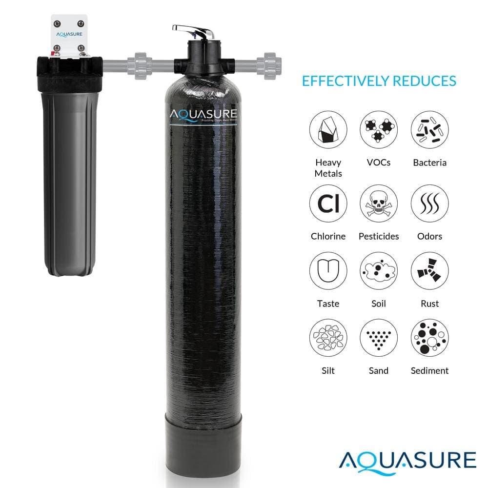 AQUASURE Fortitude Pro KDF/GAC 600,000 Gal. Whole House Water Treatment System with Pleated Sediment Pre-Filters (3)