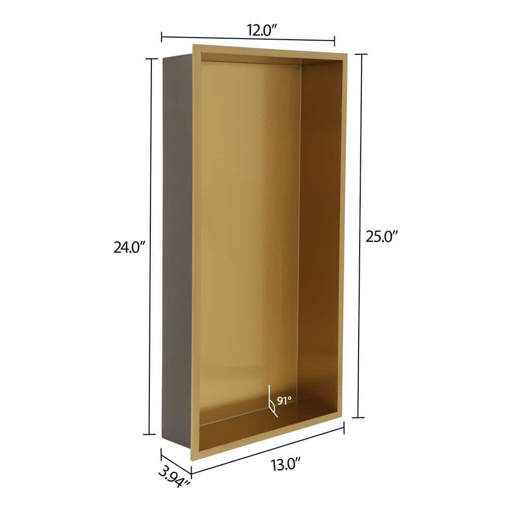 Logmey 25 in. W x 13 in. H x 4 in. D 18-Gauge Stainless Steel Shower Niche Shower Shelf for Bathroom Storage in Matte Gold (2)