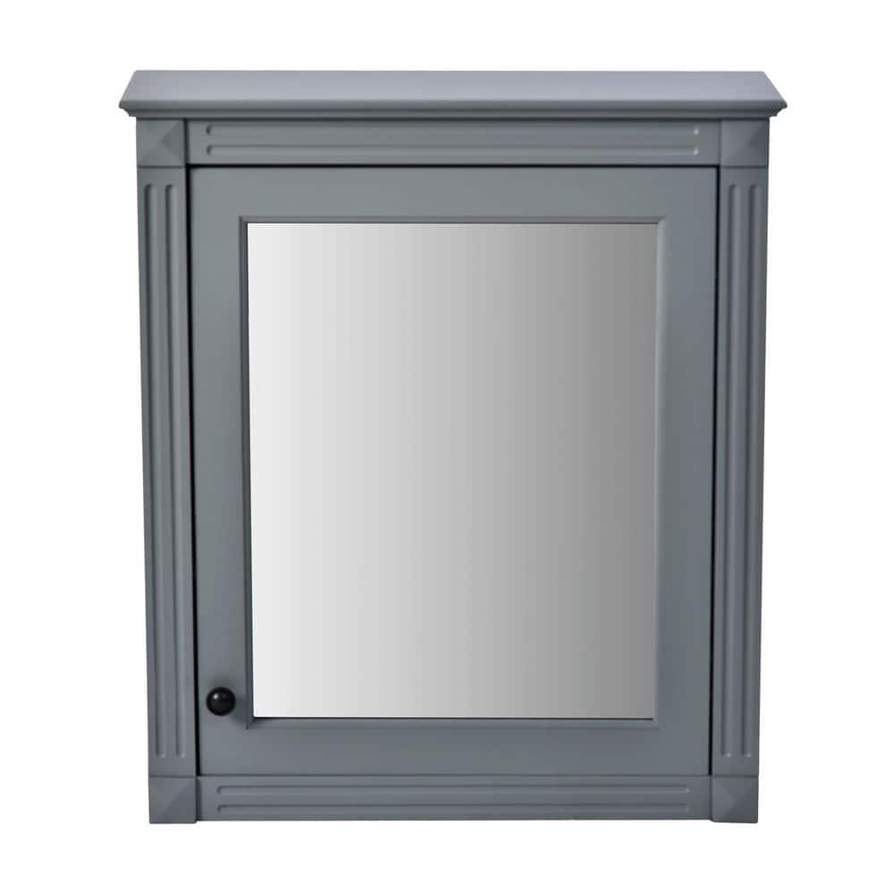 cadeninc 24.01 in. W x 7.13 in. D x 27.76 in. H Gray Bathroom Wall Cabinet with Mirror Doors and Height Adjustable Shelf