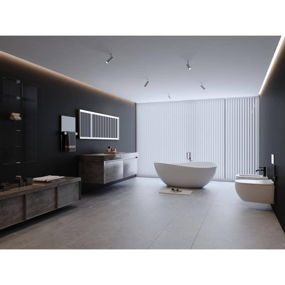 HOMLUX 63 in. x 37.4 in. Cast Stone Freestanding Soaking Bathtub with Overflow and Drain in Matte White (3)
