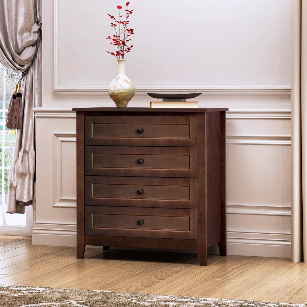 Unbranded 17.72 in. W x 32.68 in. D x 35.55 in. H Auburn Brown Linen Cabinet with 4-Drawers, Retro Round Handle (3)