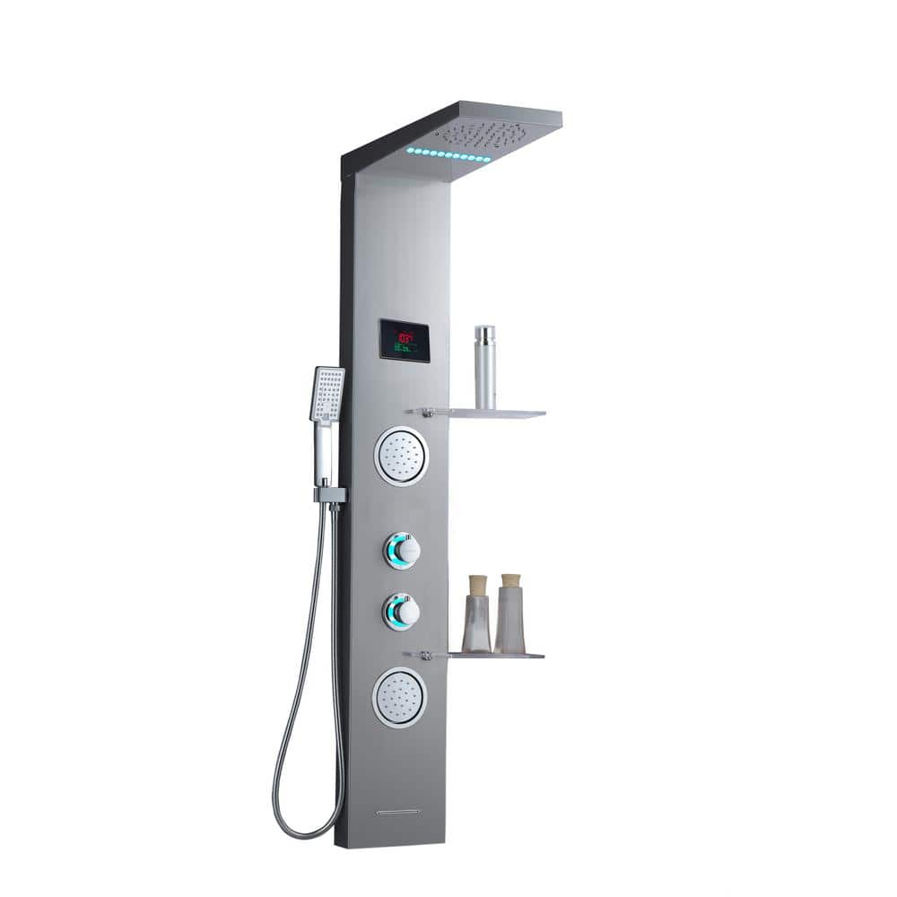 ELLO&ALLO 52 in. 2-Jet Shower Panel System with Shelf LED Rainfall and Mist Head Hand Shower and Tub Spout in Brushed Nickel (3)