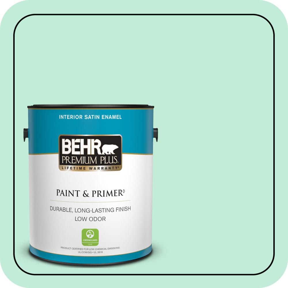 BEHR PREMIUM PLUS 1 gal. #470A-2 Seafoam Pearl Satin Enamel Low Odor Interior Paint & Primer