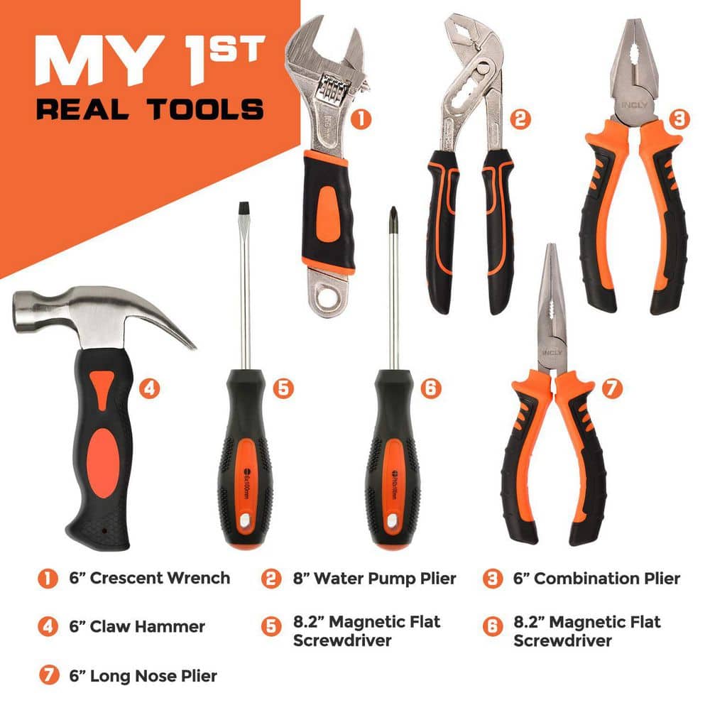 Laybus 95-Piece Kids Real Tool Set, Boys Small Real Hand Tools Kit, Children Construction Learning Tools Hammer Screwdriver (3)