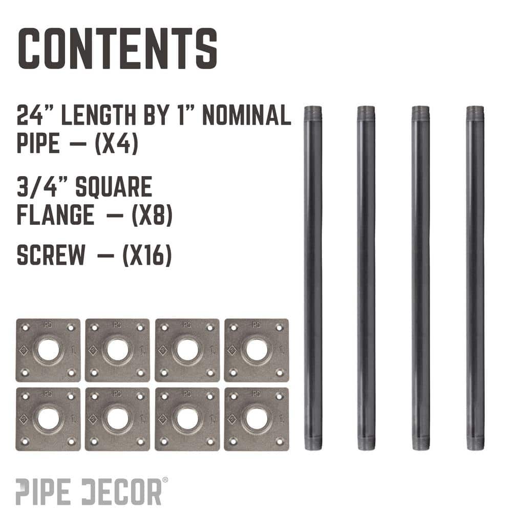 PIPE DECOR 3/4 in. x 2 ft. L Black Steel Pipe Square Flange Table Leg Kit (Set of 4) (2)
