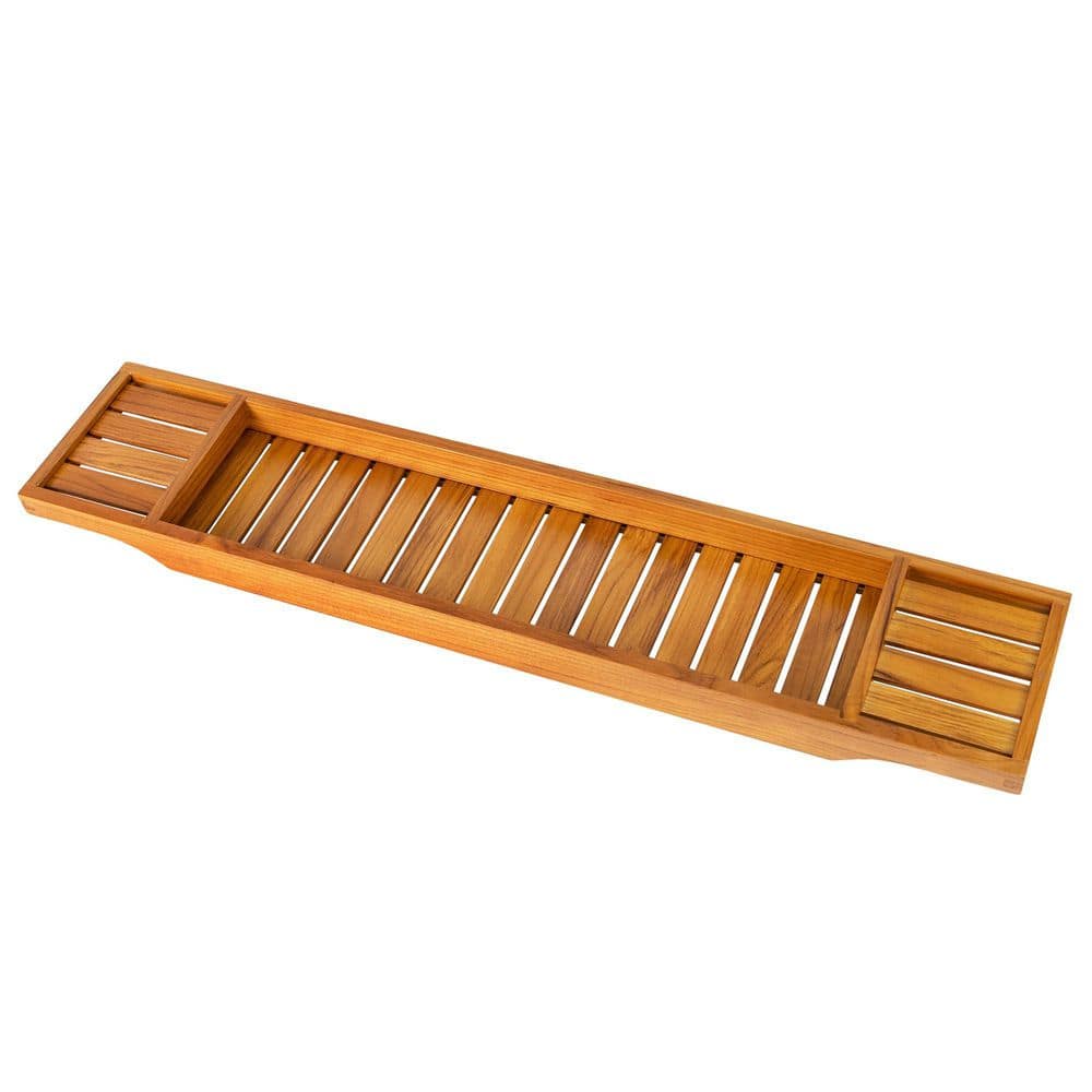 Wudkey 33.8 in. x 6 in. Teak Wood Bathtub Tray, Wooden Bath Caddy for Bathtub, Bath Tub Wood Table for Tub (1)
