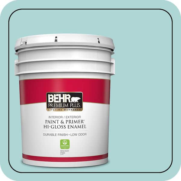 BEHR PREMIUM PLUS 5 gal. #T12-19 Sugar Pool Hi-Gloss Enamel Interior/Exterior Paint & Primer (2)