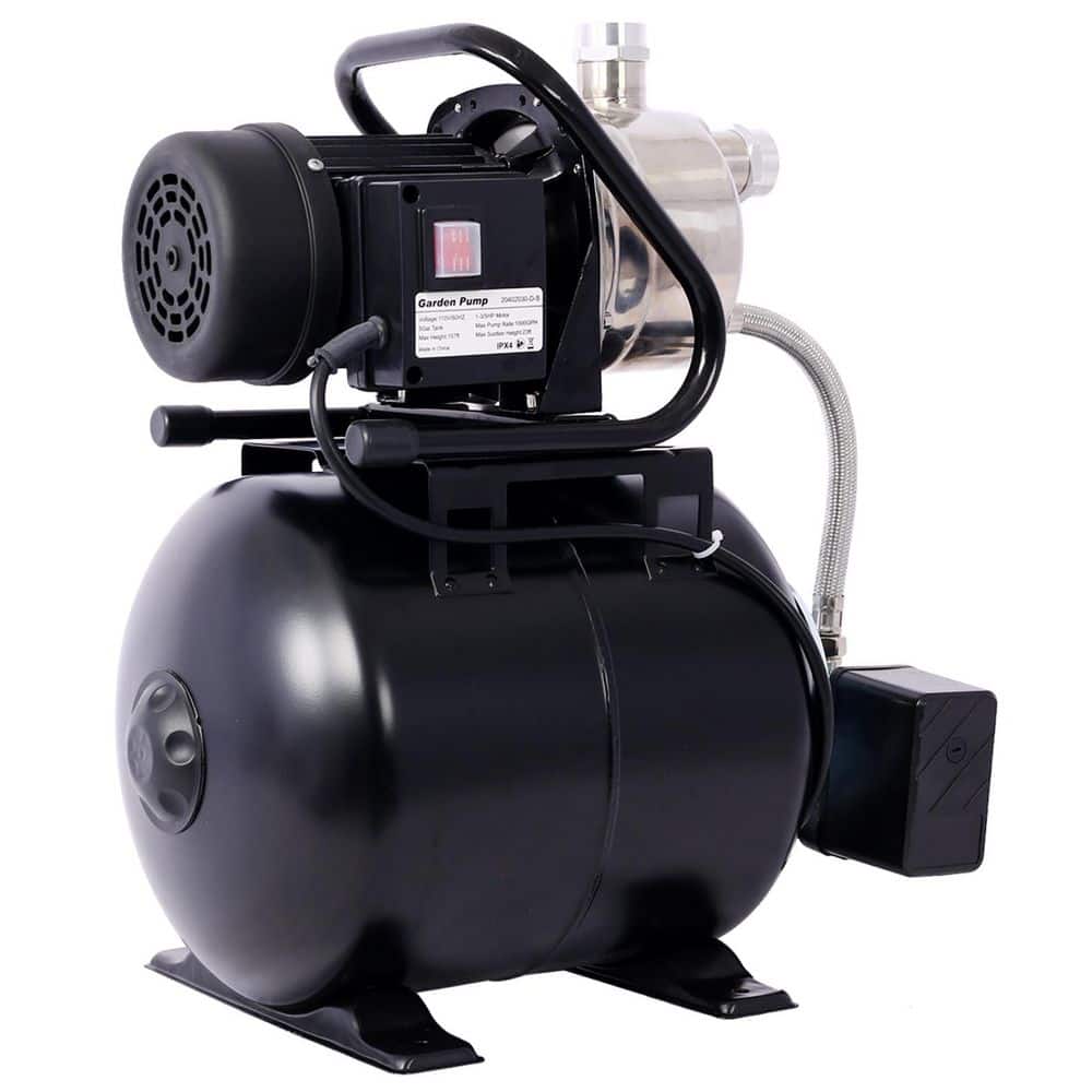 Tahanbath 1.6 HP Stainless Steel Shallow Well Pump with Pressure Tank-Garden/Irrigation and Automatic Water Booster