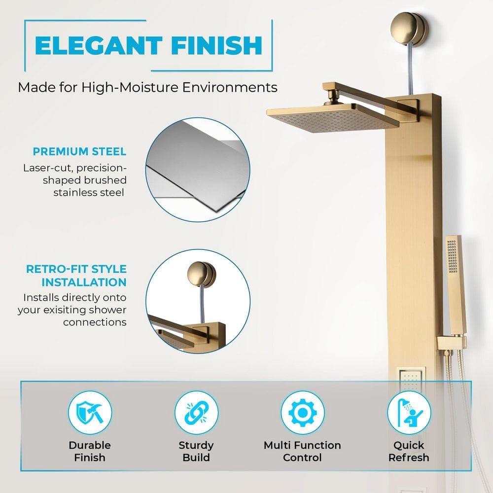 ANZZI 39 in. 2-Jetted Shower Tower with Heavy Rain Showerhead and Spray Wand, Full Body Shower System in Gold (3)