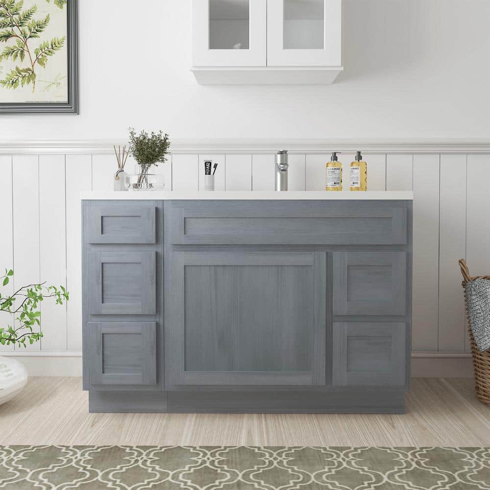 Vanity Art Montclair 48 in. 1-Door and 5-Drawer Freestanding Shaker Bathroom Vanity Cabinet (No Top) in Silver - Unassembled (1)