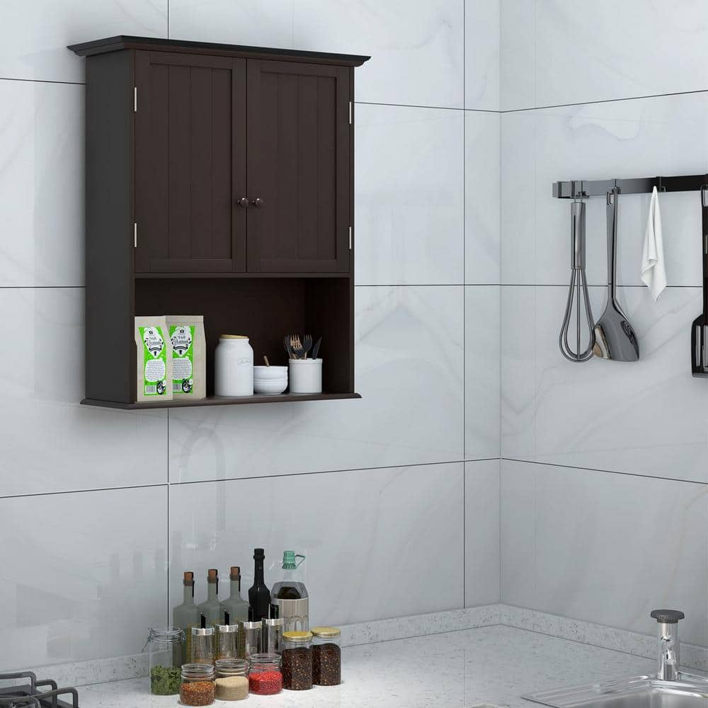 Bunpeony 23.5 in. W x 7.5 in. D x 28 in. H Bathroom Storage Wall Cabinet in Brown (1)