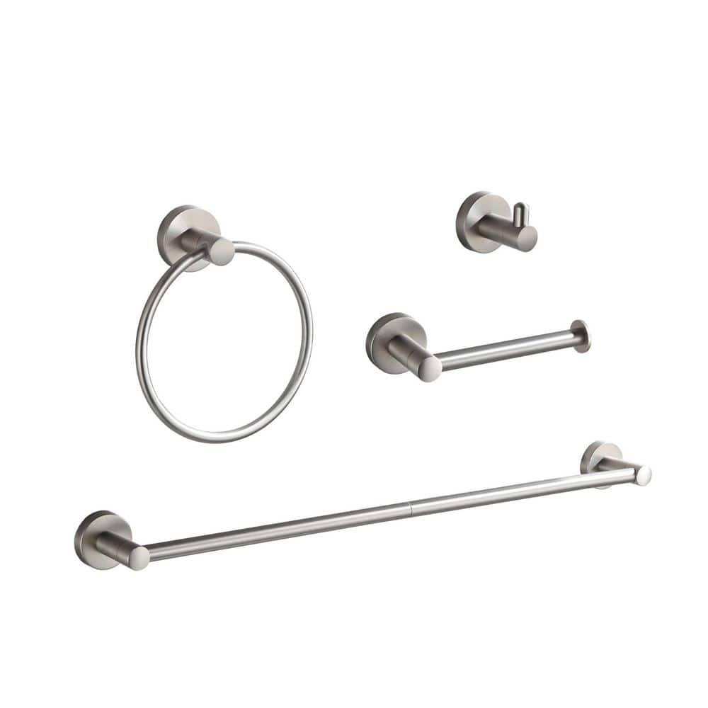 Wudkey 4 Pieces Wall Mounted Bathroom Accessory Set Brushed, Adjustable Bathroom Towel Rack for Home (1)