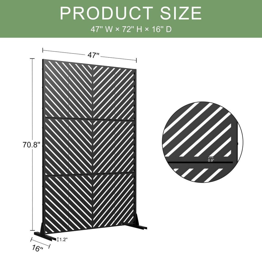 Dovelina 2-Piece 47 in. x 72 in. Black Textured Metal Garden Screens Outdoor Privacy Screen (3)