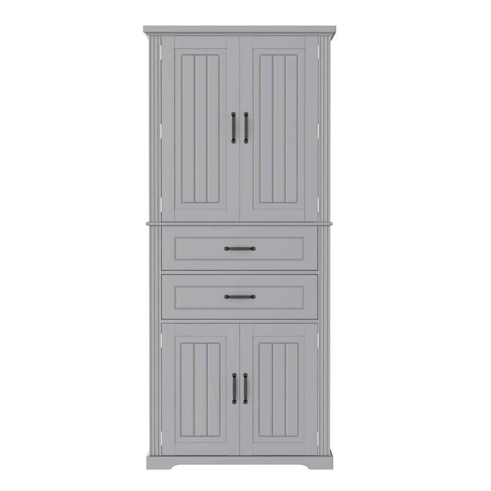 Lycvki 30 in. W x 15.75 in. D x 72.5 in. H Gray Linen Cabinet with Slide Rails, Adjustable Shelf, 2 Drawers (1)