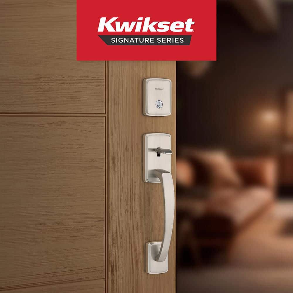 Kwikset Brentford Satin Nickel Single Cylinder Keyed Entry Door Handleset w/ Sedona Door Handle Featuring SmartKey Security (2)