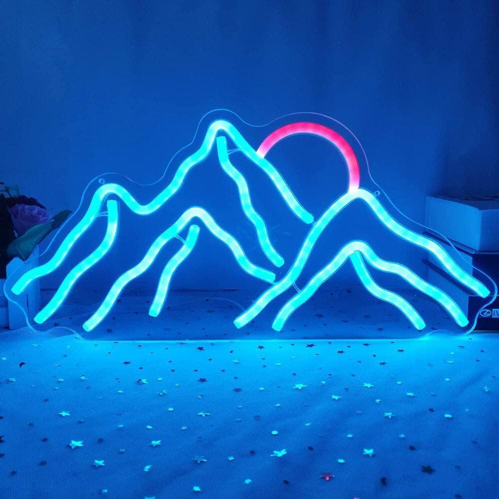 Afoxsos Mountain Neon LED Light Sign Ice Blue Red Dimmable Sunrise Sunset Wall Decor for Bedroom Living Room Hotel Christmas (3)
