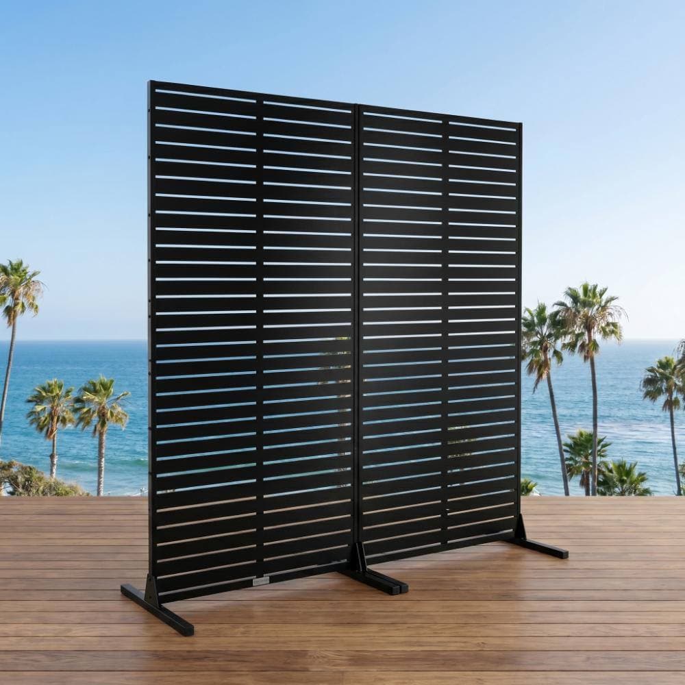 Ridstar 3.8 ft.x 6 ft. Black Metal Privacy Fence Screen Slatted Patio Screen for Balcony (2)