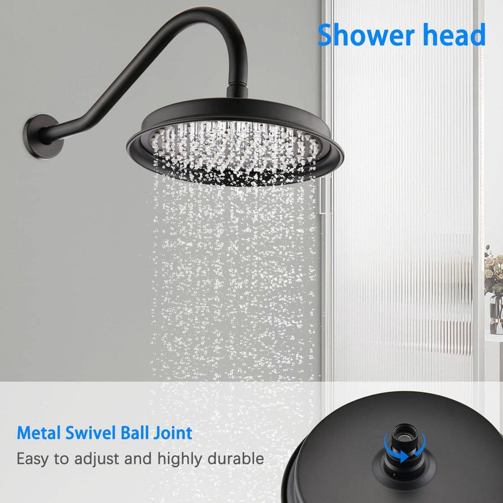 BEARSOLIM Patterns Bathroom Rain Shower Faucet 1 Jet 4-Spray with Body Jet Handshower Valve Included in Matte Black (3)