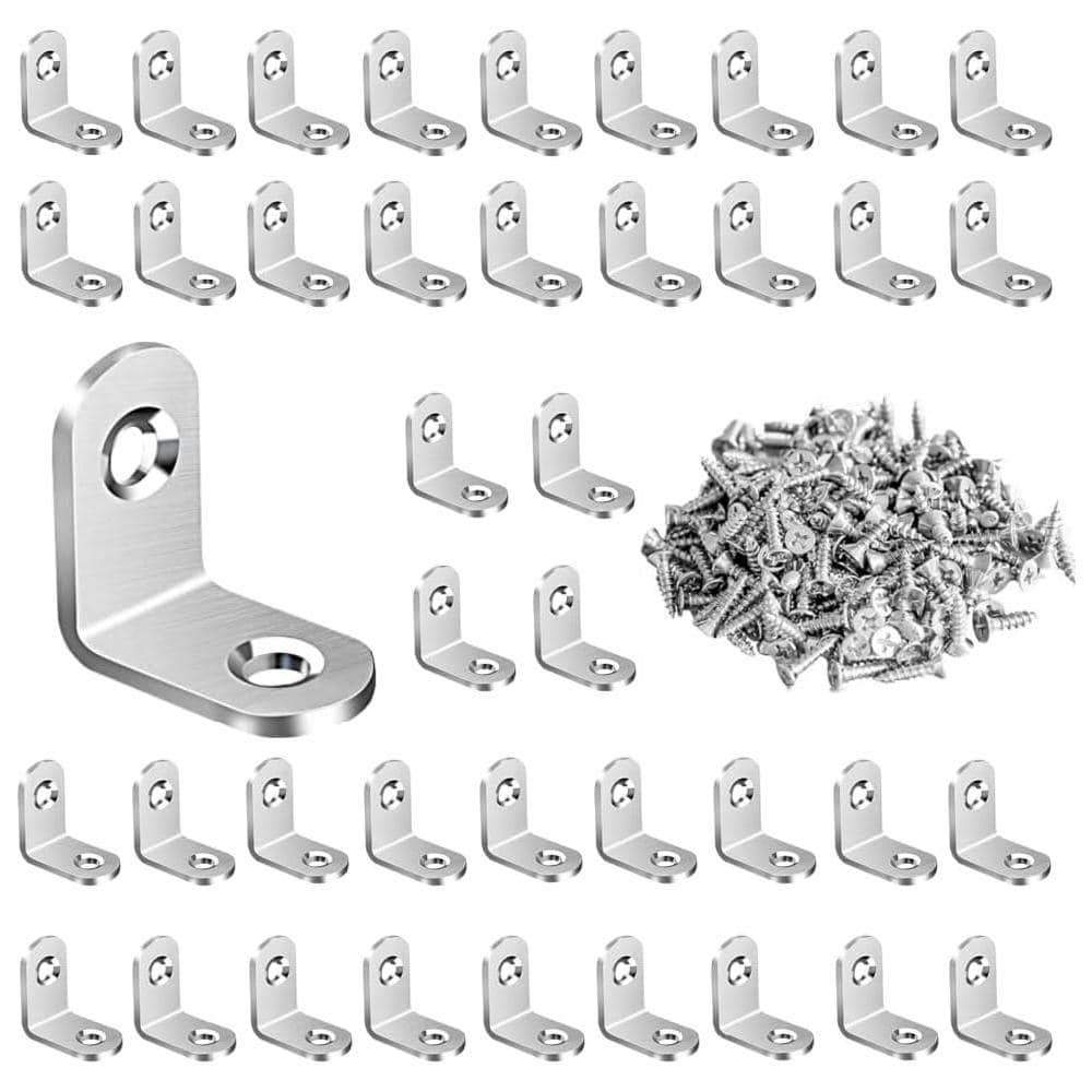 KIWDZFU 0. 79inx0. 79in Stainless Steel 90-Degree Right Angle L Brackets for Shelves Wood Furniture Cabinet Chair Drawer 40-Pack (1)