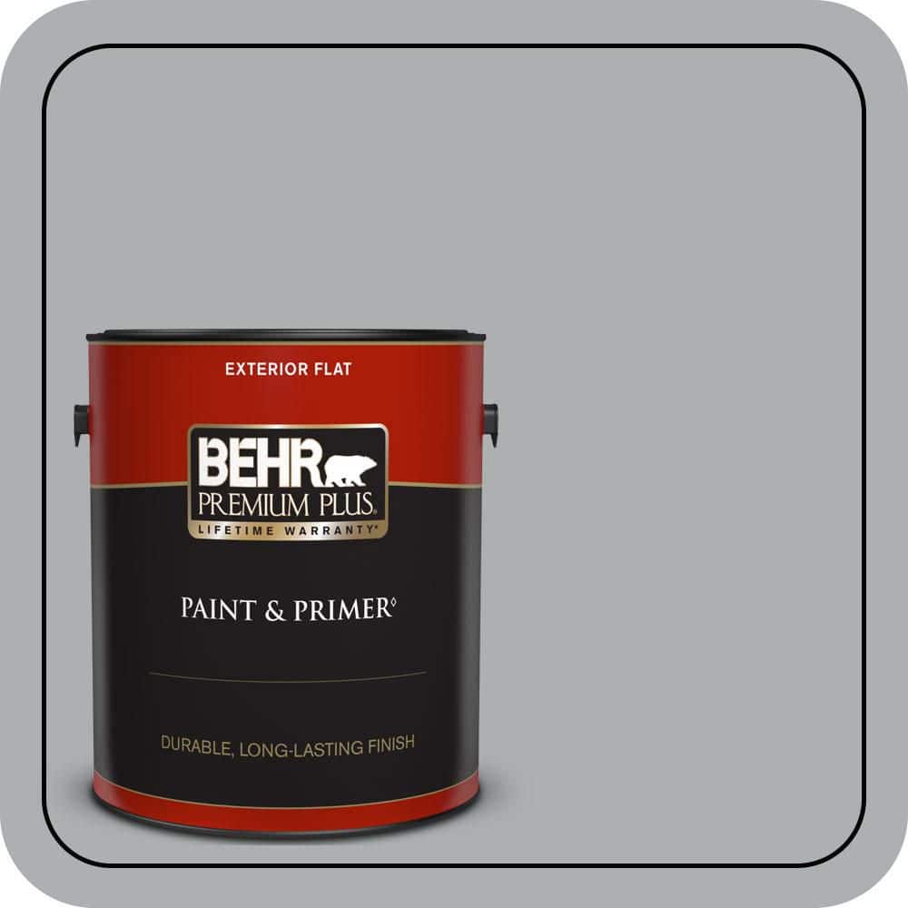 BEHR PREMIUM PLUS 1 gal. #N500-3 Tin Foil Flat Exterior Paint & Primer