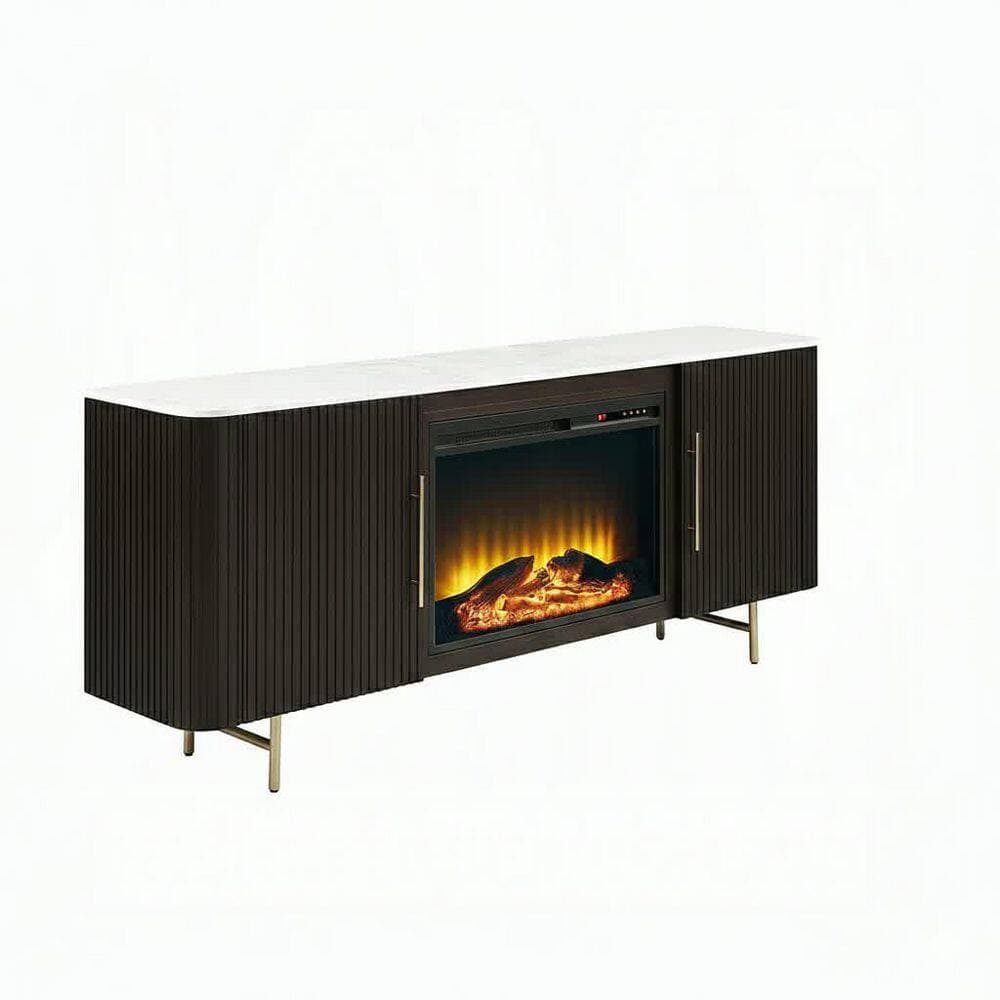 Acme Furniture Tate 70 in. Freestanding Electric Fireplace in Natural Marble Top and Espresso (2)