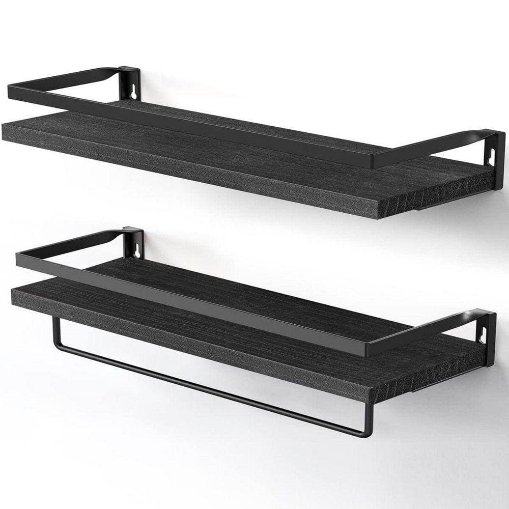 Dracelo 16.5 in. W x 5.9 in. D x 2.75 in. H Black Bathroom Wall Mounted Floating Shelves with Towel Bar (1)