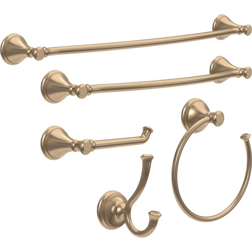 Delta Cassidy 18 in. H x 6 in. D Glass Bathroom Shelf with Towel Bar in Champagne Bronze (3)