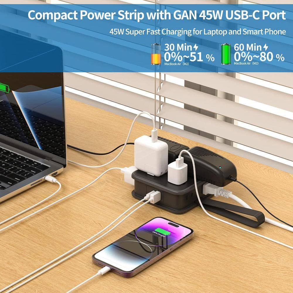Lukyamzn Black 10 Amp Tamper Resistant Extension 5 ft. Extension Outlet with 8 AC Outlets with 1 USB-A and 1 USB-C Ports (3)