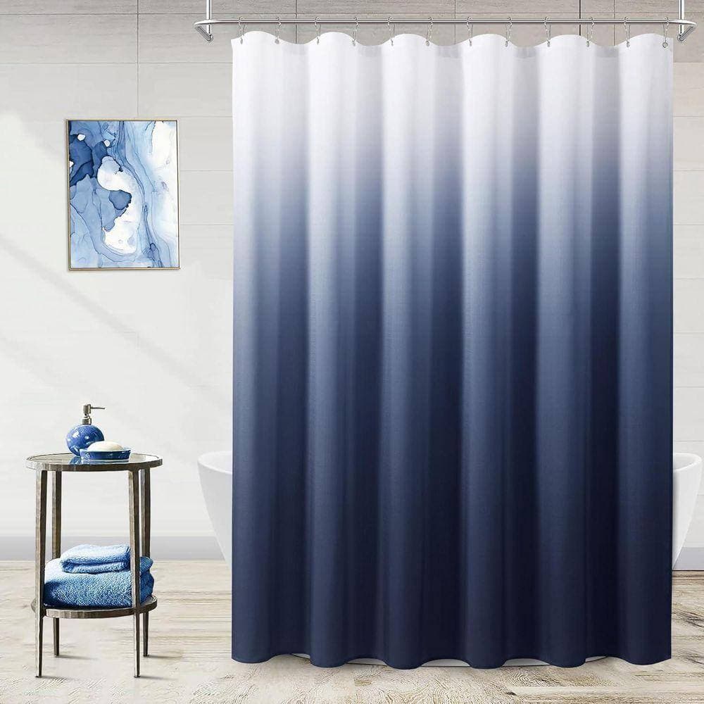 JFVKAF Ombre Indigo Royal Light Blue Shower Curtain Set with 12 Hooks 72 x 72 Fabric Water Resistant Navy White (3)
